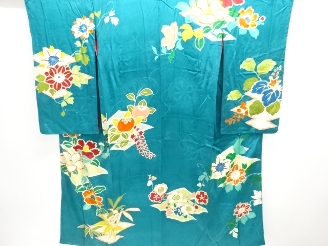 JAPANESE KIMONO / ANTIQUE HITOE KIMONO / SILK / EMBROIDERY / MON KINSHA / FLOWER